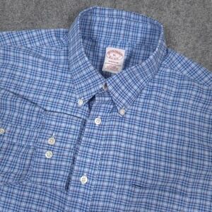 Brooks Brothers Dress Shirt Mens XL Blue Plaid Madison OCBD Supima Non-Iron